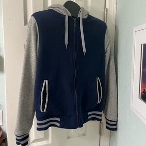 Dusted Varsity Navy and Gray Zip-Up, Size Small Hoodie